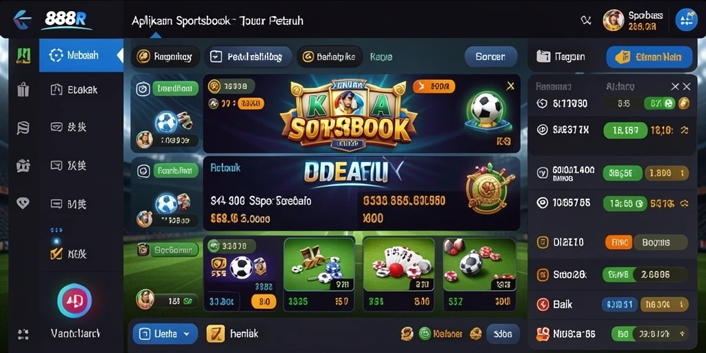 Screenshot utama 888R menampilkan antarmuka taruhan olahraga.