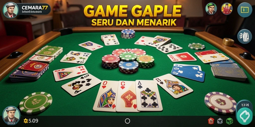 Screenshot gameplay CEMARA77 yang menunjukkan permulaan pertandingan Gaple.