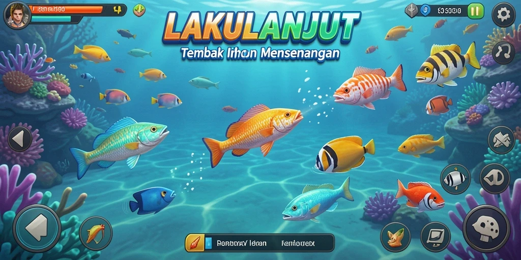Tampilan menarik dari gameplay LAKULANJUT dengan tembakan ikan.