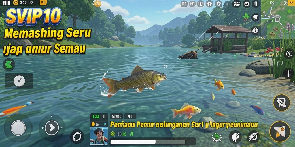 Tampilan menawan dari gameplay SVIP10 saat menangkap ikan di laut.